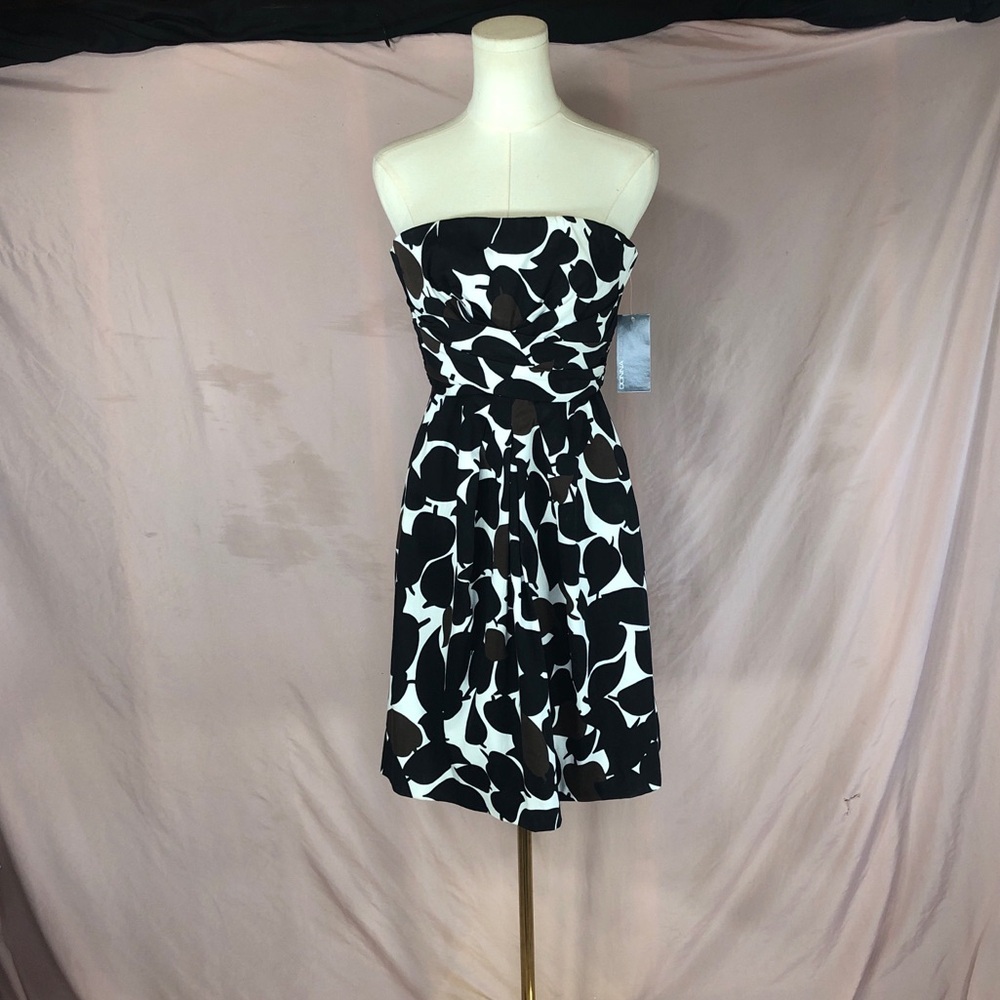 NWT Size 00 XS Small Strapless Black & White Floral Print Dress